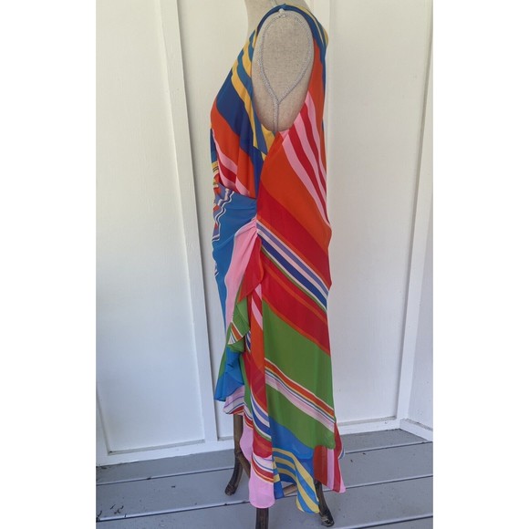 Lauren Black Label Size 8 Criss Cross Faux Wrap Poly Chiffon Stripe Dress - Picture 4 of 11